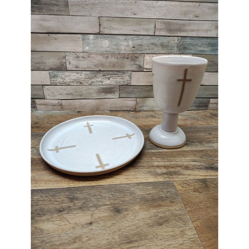 Vintage MCM Marshall Studios Jane & Gordon Martz Pottery Plate Goblet Communion - Picture 2 of 13